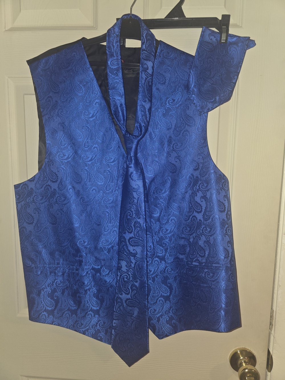 Classic Men's Paisley Satin Vest, Tie, And Pocket Square - Royal Blue